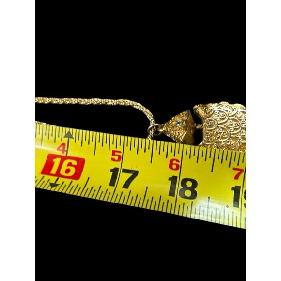 Vtg Max Factor Gold Tone Fish Perfume Locket Necklace 34" Twisted Rope Chain - Picture 5 of 7